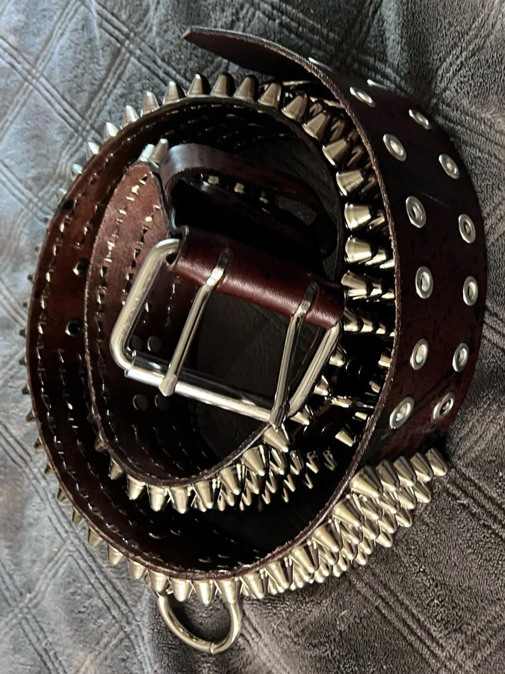 Brown And Black Leather 5-Row Stud 5-Ring Bondage Belt Crust Punk DIY DBEAT